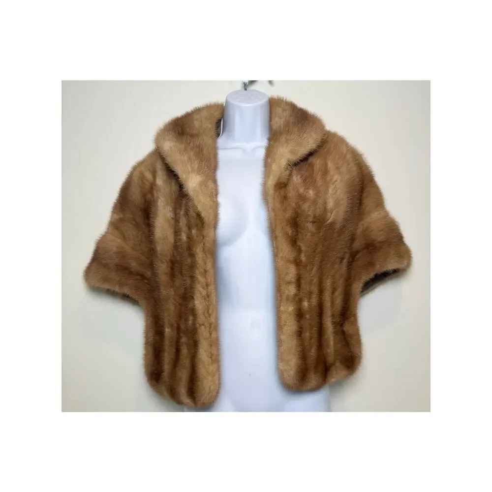 Vintage Alaskan Fur Mink Cape with Silky Lining and Pockets